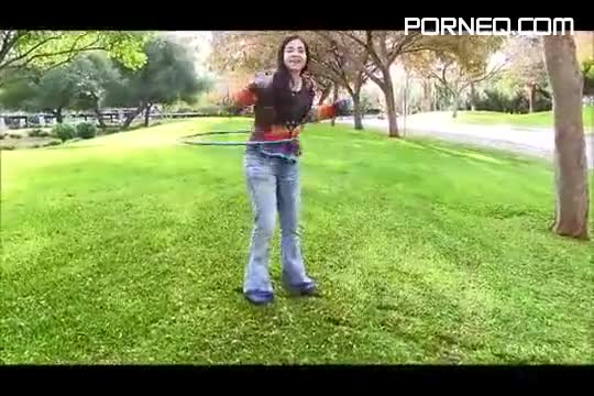 Slightly Chubby Brunette Teen Plays with a Hula Hoop Naked
