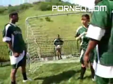 Ebony footballers in gangbang with white slut