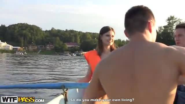 Skinny girl gets nailed in the boat in a MMF three