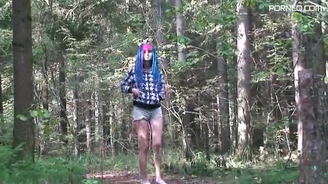Fun punky chick pisses in the woods
