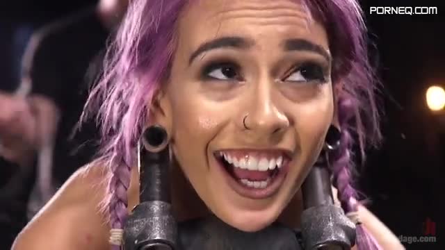 Skinny punk babe Janice Griffith squirts hard in brutal metal bondage