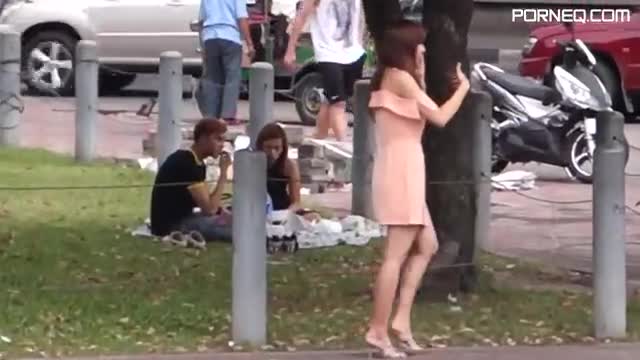 Horny backpacker asked for sex and he got this sexy Asian teen on the street! on (12979740)