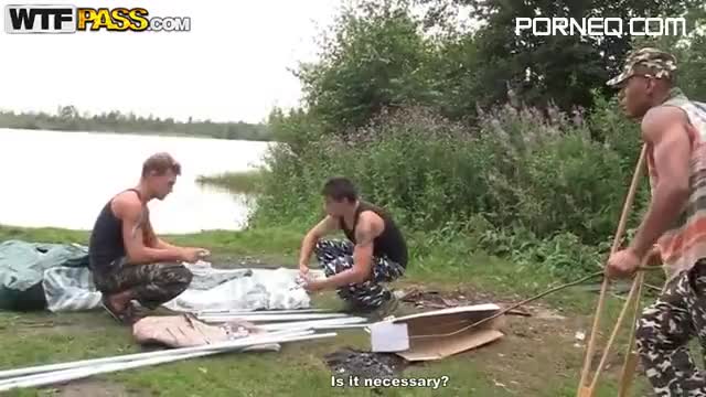 Drilling a Blonde Private in Outdoors Gangbang