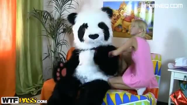 Cute Blonde Panda Strap On Fucking