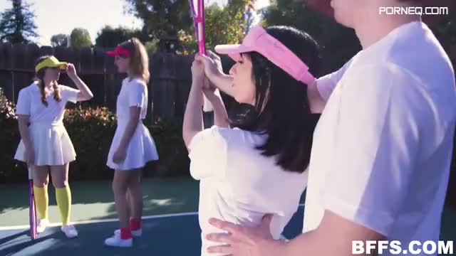 Tennis sluts are fucked outdoors by coach on court