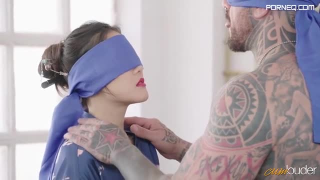 Young geisha Katana makes love with muscular and tattooed alpha male