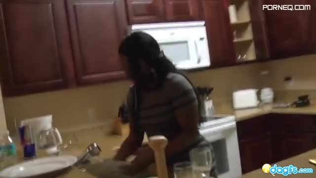 Phat ass ebony housewife Xena fucks her man in a kitchen