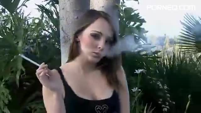 Sexy Charlie Laine smoking and flashing her pussy outdoors