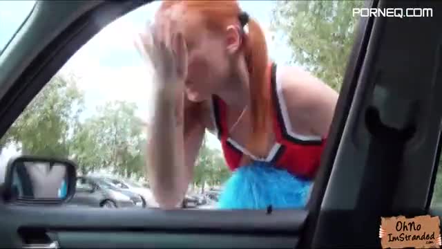 Free Porn Videos Sexy cheerleader Eva Berger gives a roadhead in exchange of a free ride