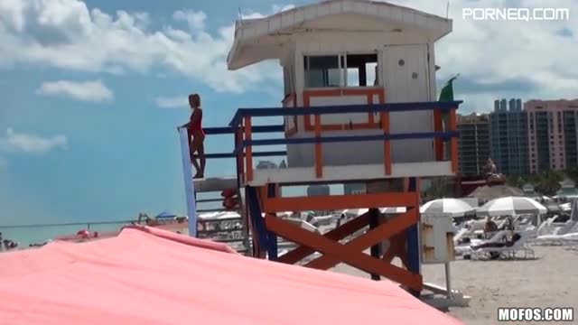 Horny young lifeguard fucks a bather