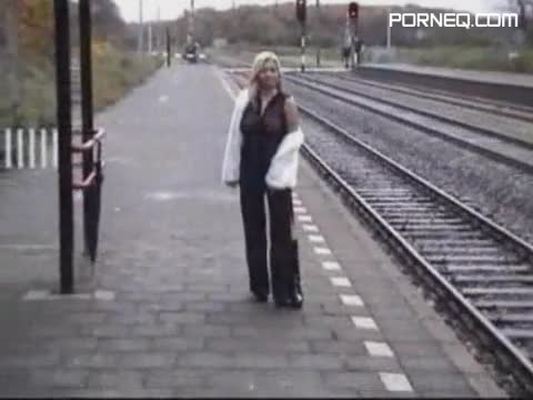 Hot blonde getting naked at a trainstation Dansmovies com