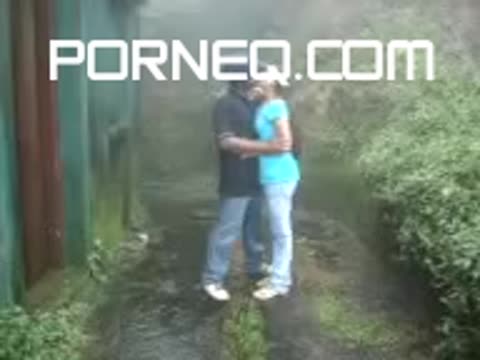 Amateur hot lovers are fucking outdoors on a rainy day