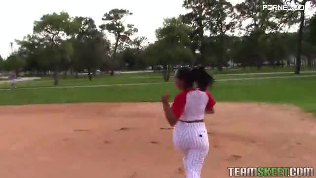 Curvy Priya Price shows her big ass and boobs after playing baseball