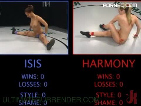 Amazing sex battle with strap on between Isis and Harmony