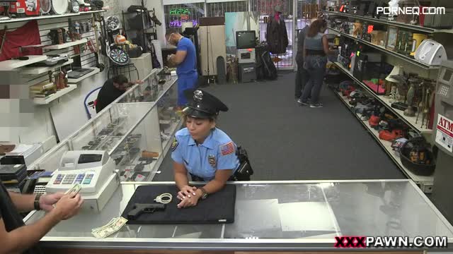 Police chick pawns her service weapon and fucks for cash